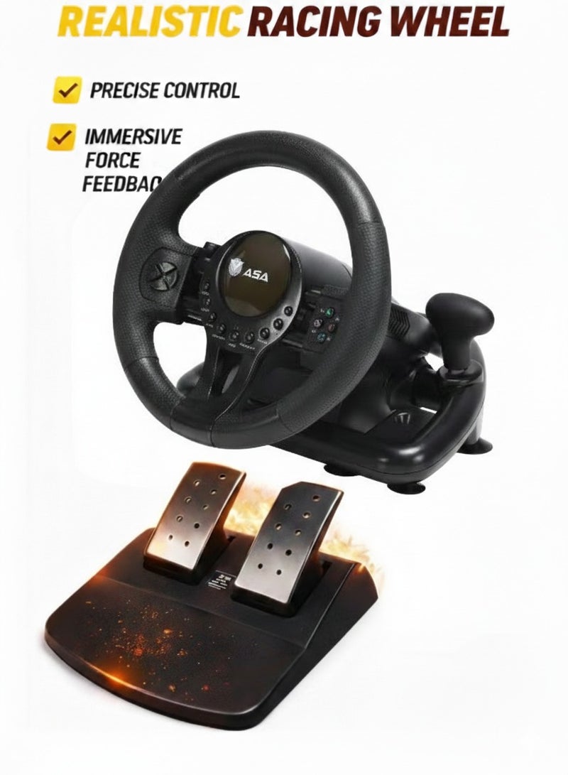 ASA A500 6-in-1 Gaming Racing Wheel with Pedals & Gear Shifter – Dual-Motor Vibration, 180° Rotation – Compatible with PC, PS4, PS3, Xbox One, Xbox 360, Switch, and Android - Image 1